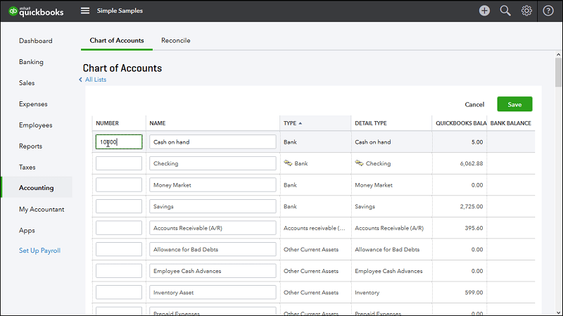 adding account in quickbooks