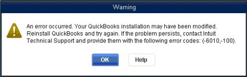 QuickBooks Error 6010 prompt