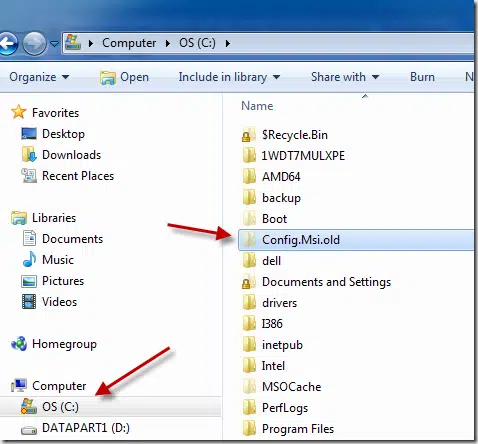 renaming config.msi folder