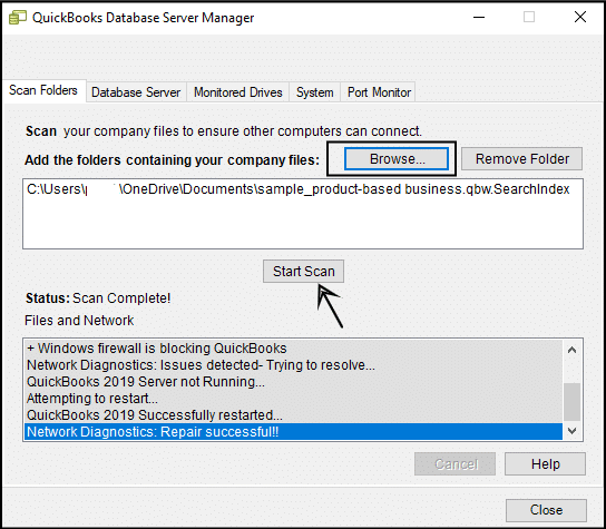 Scan Company File in QuickBooks Database Server Manager