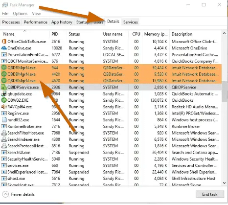 closing quickbooks processes from task bar