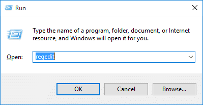 running regedit to open windows registry