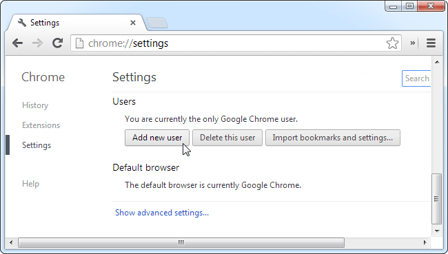 Add on a new user to Chrome - Screenshot