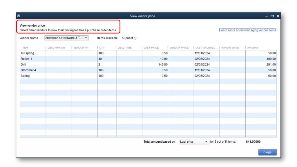 Alternative vendors 2 - Screenshot