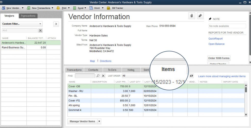 Alternative vendors - Screenshot