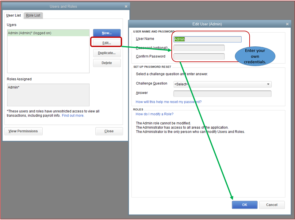 create data level permission in quickbooks