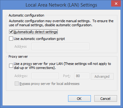 Automatically Detect Settings checkbox - Screenshot