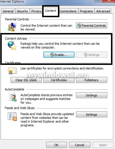 Content advisor tab - Screenshot 1