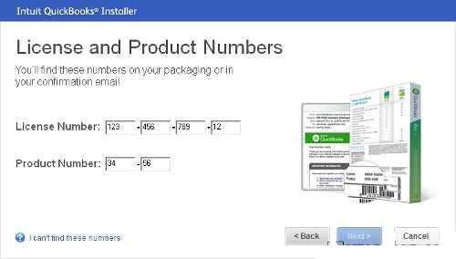 Enter QuickBooks Product ID and License Number