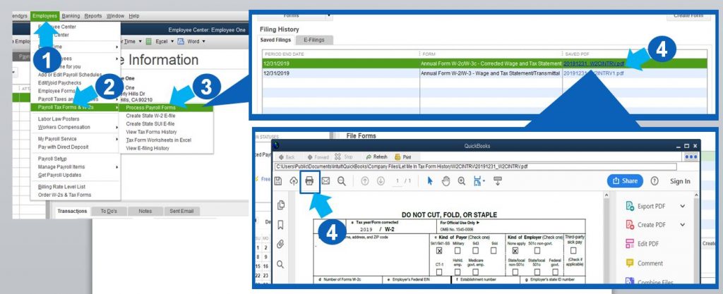 Find then Open W2 and W3 forms from QuickBooks Desktop - Screenshot