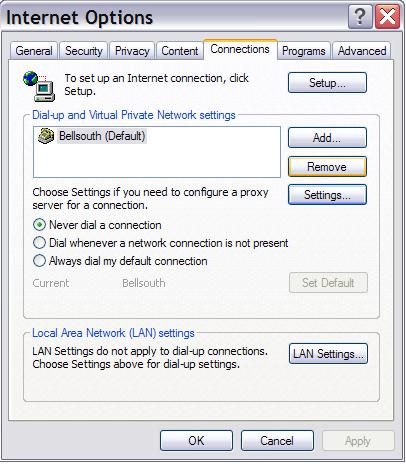 Internet connections setup - Screenshot