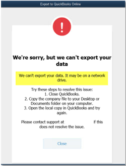 We can't export the data. It may be on a network drive