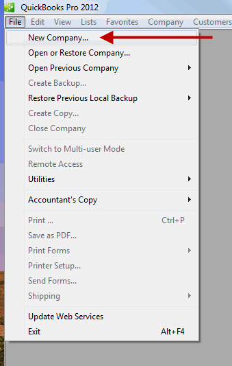 New company from existing company file - Screenshot