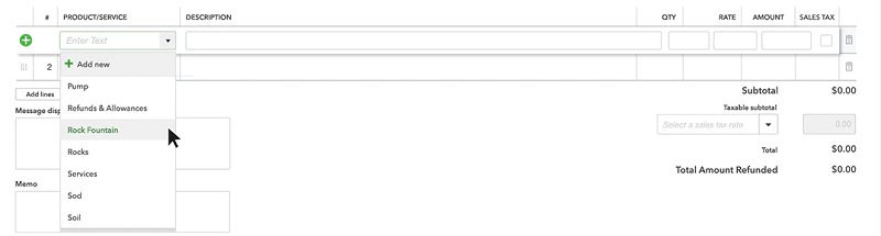Pick the product or service you are processing the refund - Screenshot