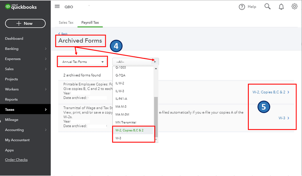 Print W2 forms in QuickBooks Online - Screenshot 2