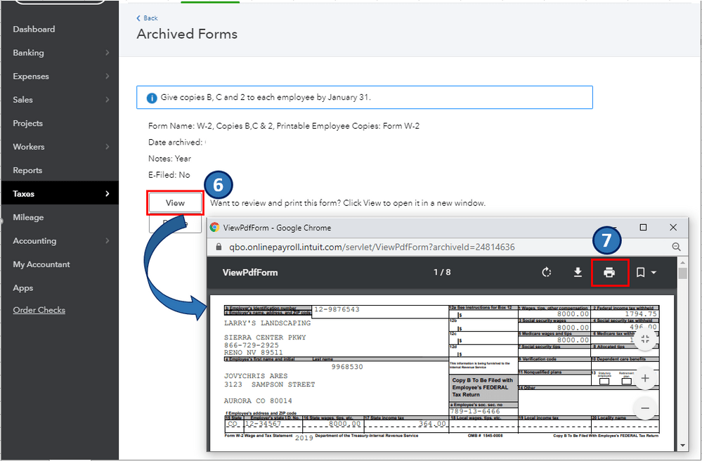 Print W2 forms in QuickBooks Online - Screenshot 3