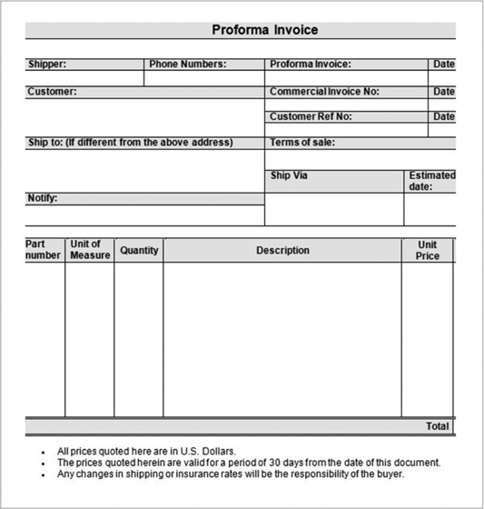 Proforma invoice-screenshot