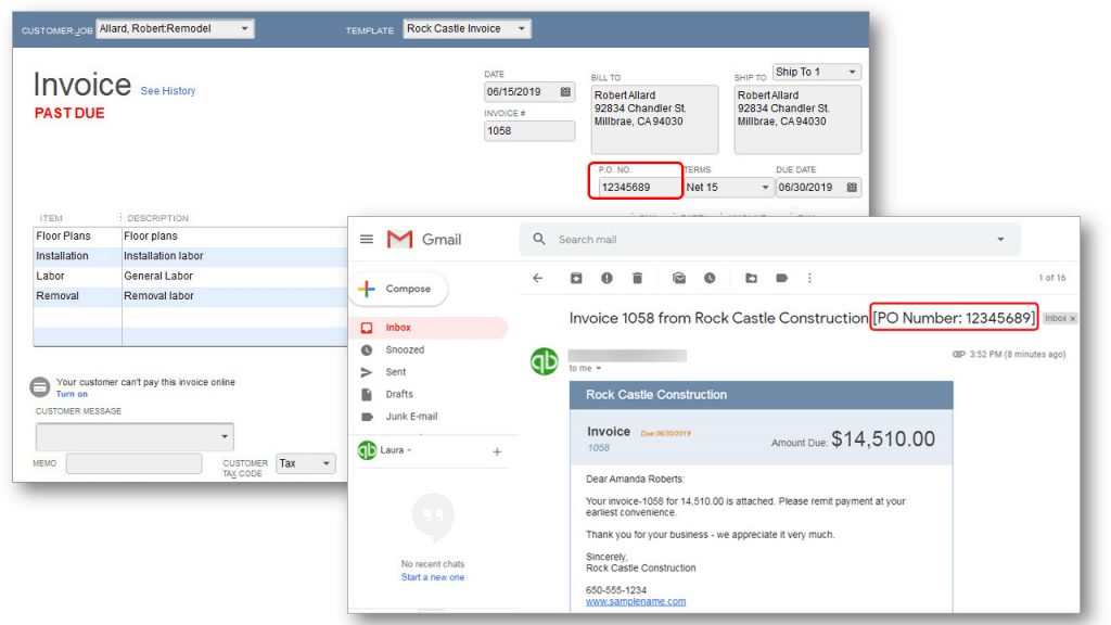 Purchase order number can be the subject line of your email to the client 2 - Screenshot