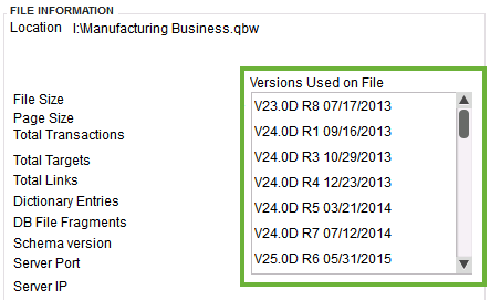 QuickBooks Desktop Version Used on Product Information Window