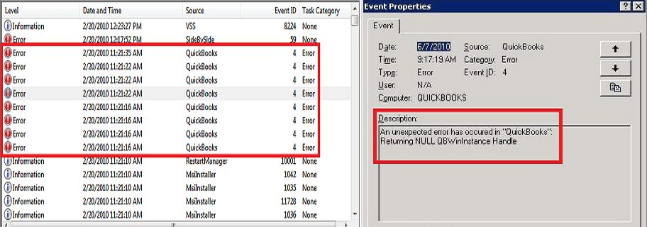 QuickBooks Event-ID 4 Error Message - Screenshot