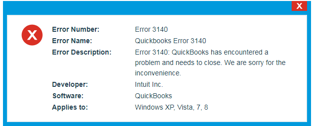 QuickBooks Error 3140 - screenshot