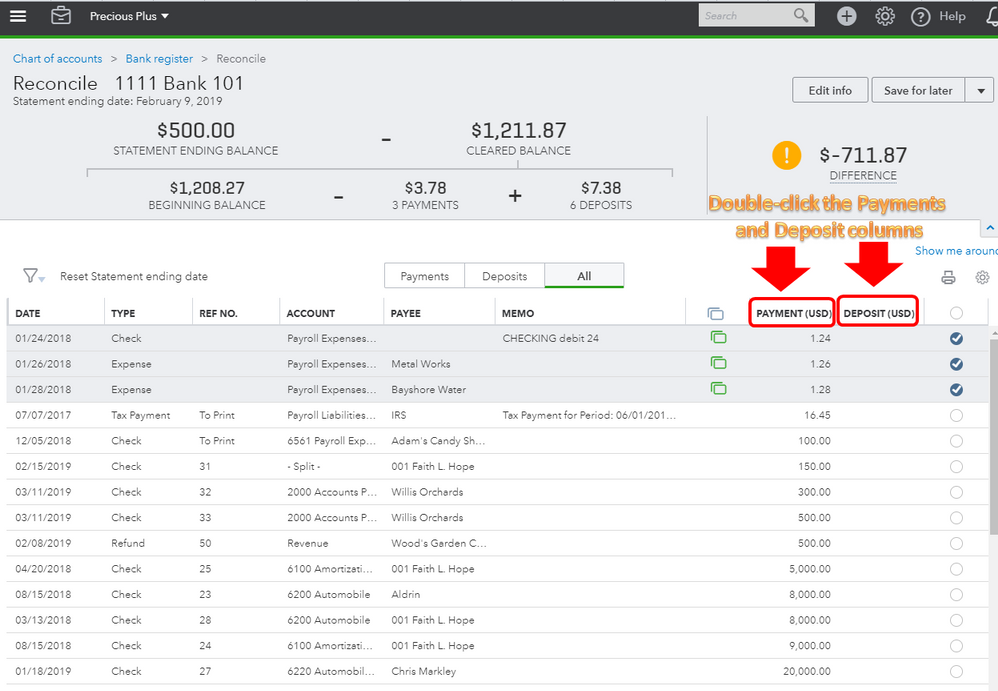 Reconciliation discrepancies account - Screenshot