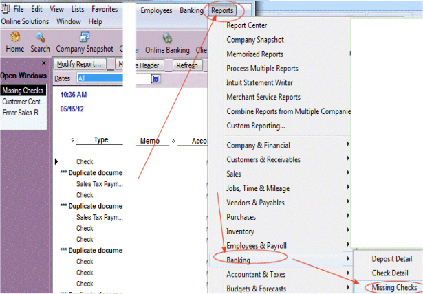 Running a missing checks report - Screenshot