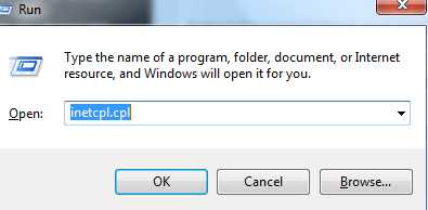 Type in inetcpl.cpl option - Screenshot