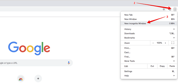 Use Google Browser in the Incognito Window - Screenshot