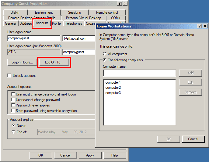 Using one workstation for login - Screenshot