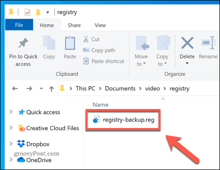 Windows Run Registry Backup File - Screenshot