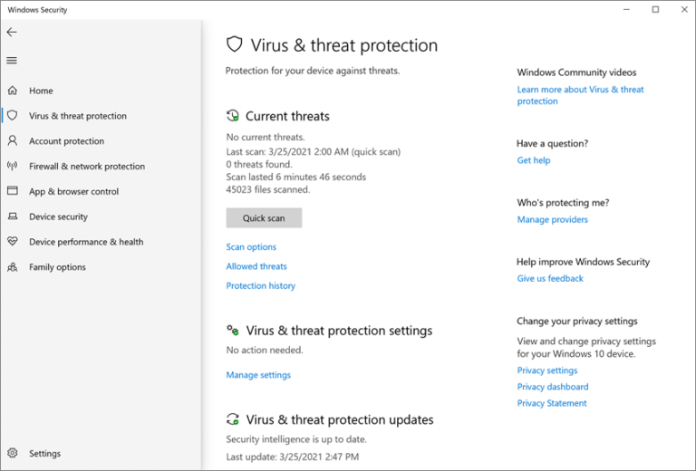 firewall protection settings - screenshot