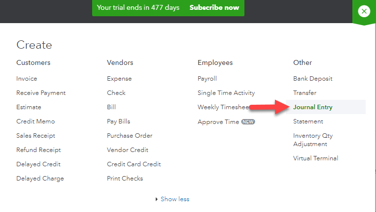 Journal Entry in QuickBooks - Screenshot