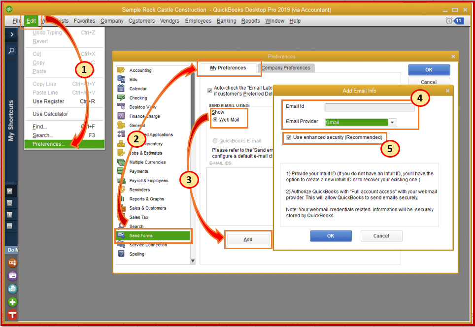 Set up Webmail in QuickBooks - Screenshot