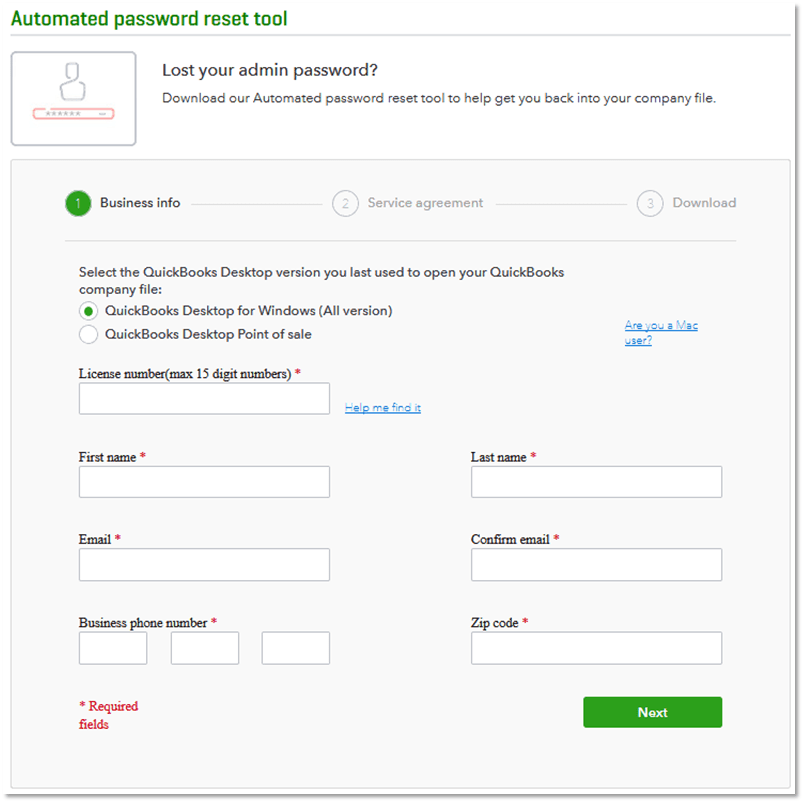 Use QuickBooks Desktop Automated Password Reset tool - Screenshot