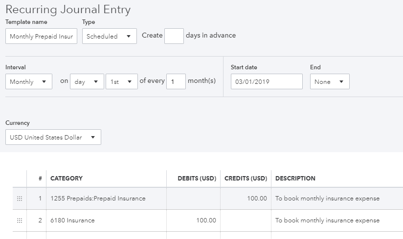 make recurring Journal entry schedule 2- Screenshot