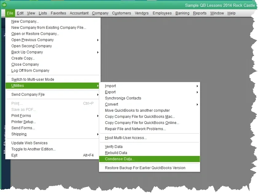 condense data in quickbooks