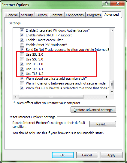 TLS Setting - QuickBooks error 15223