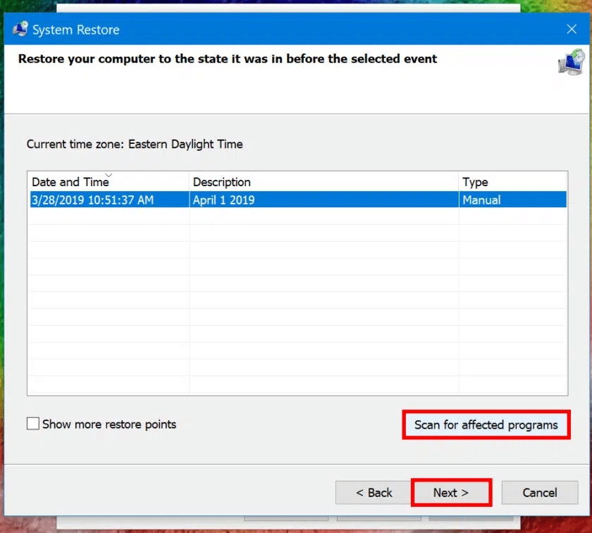 creating system restore