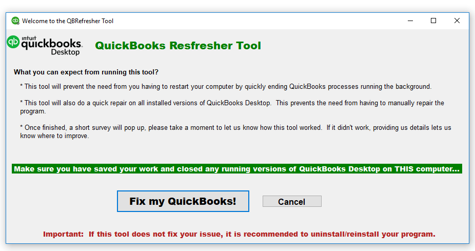 QuickBooks refresher tool