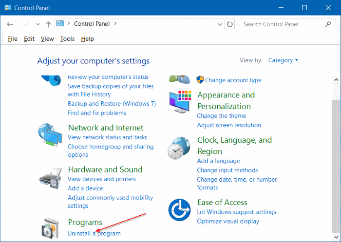 Uninstall program
