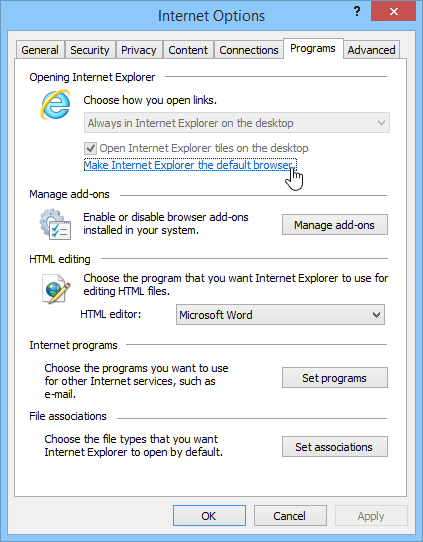 internet explorer settings