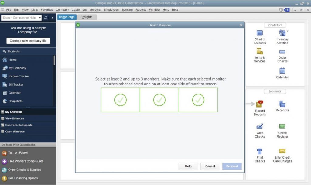 multi monitor support feature in QuickBooks