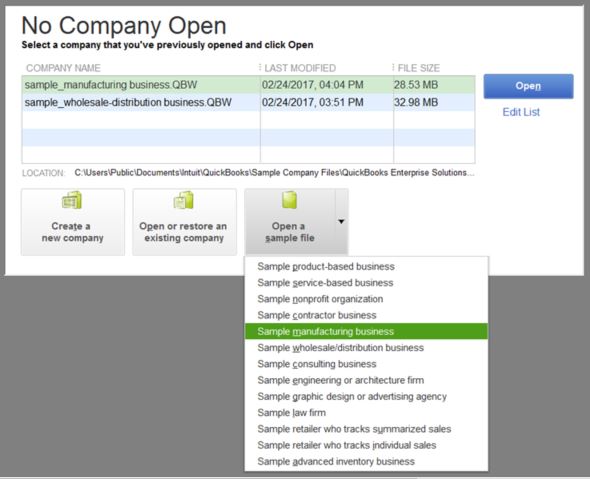 Open sample company file