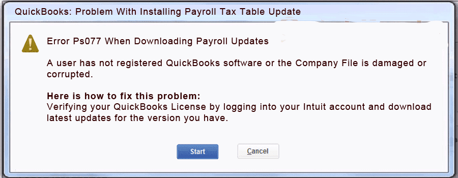QuickBooks error PS077