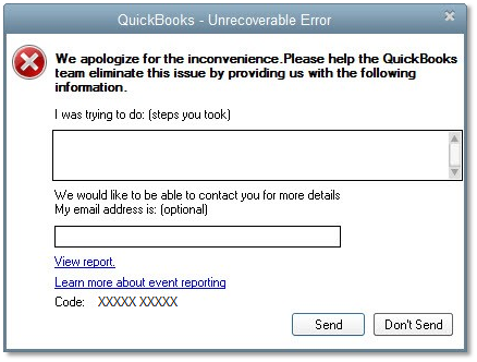 QuickBooks unrecoverable error message