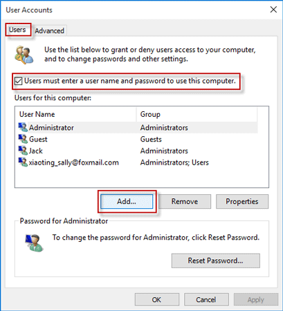 select user accounts
