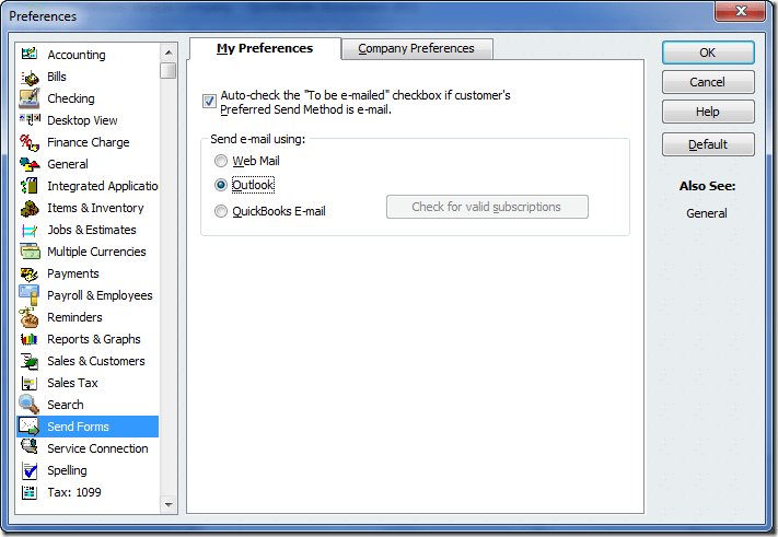 Setup outlook in QuickBooks