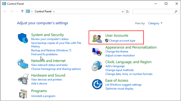 UAC control settings