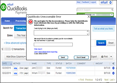 Unrecoverable error in record merchant service deposits error message